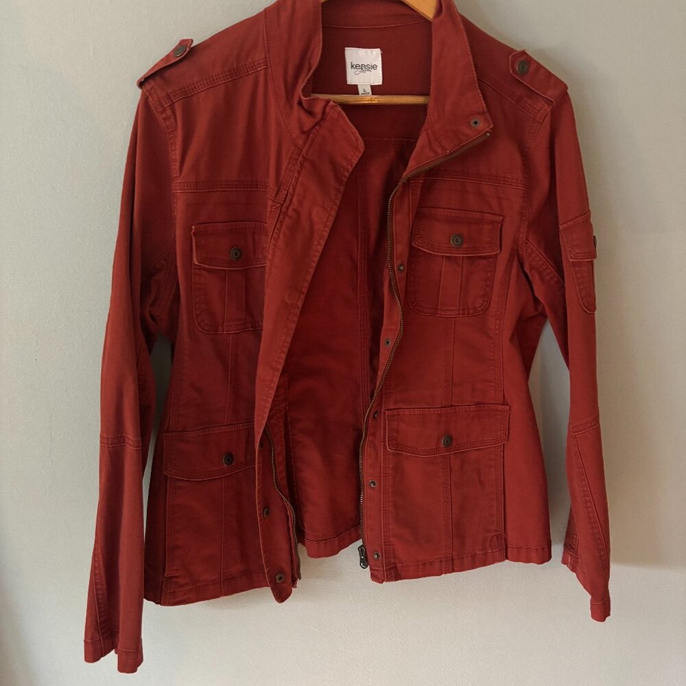 Kensie Jeans Women's Button Zip Utility Military Jacket - Size Large